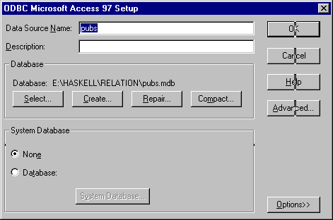 DSN dialog box